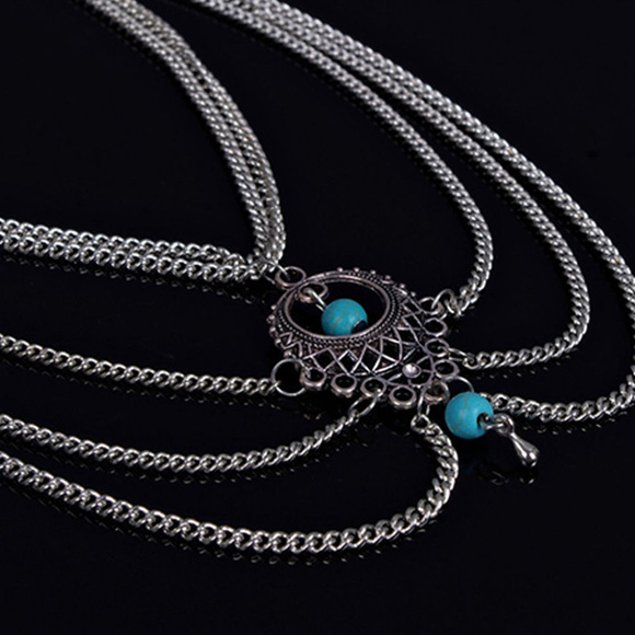 Boho Turquoise Barefoot Sandal Arm Bracelet Chain - Picture 4 of 8